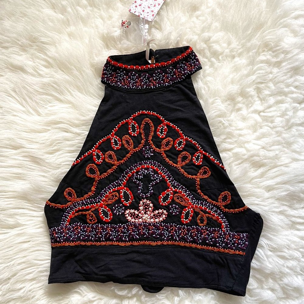 Free People Goa Embroidered Crop Top Black S